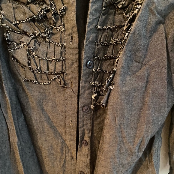 Button up dress with ruffles , 3/4 sleeve fits small to medium grey/blue - Picture 7 of 12